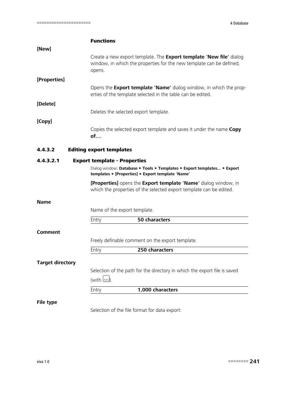 2 editing export templates, 1 export template - properties, Editing export templates | Metrohm viva 1.0 Manual User Manual | Page 253 / 898