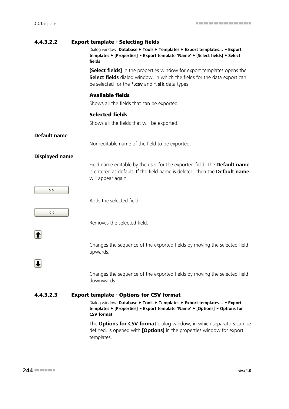 2 export template - selecting fields, 3 export template - options for csv format | Metrohm viva 1.0 Manual User Manual | Page 256 / 898