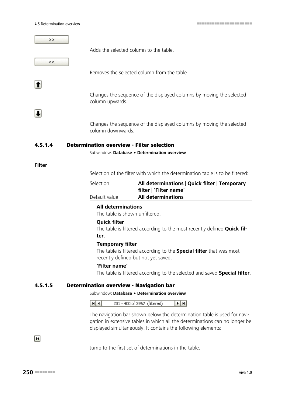 4 determination overview - filter selection, 5 determination overview - navigation bar | Metrohm viva 1.0 Manual User Manual | Page 262 / 898