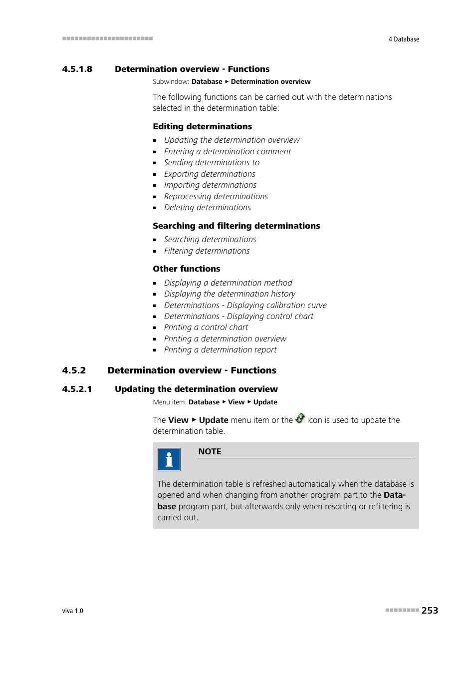 8 determination overview - functions, 2 determination overview - functions, 1 updating the determination overview | Determination overview - functions | Metrohm viva 1.0 Manual User Manual | Page 265 / 898