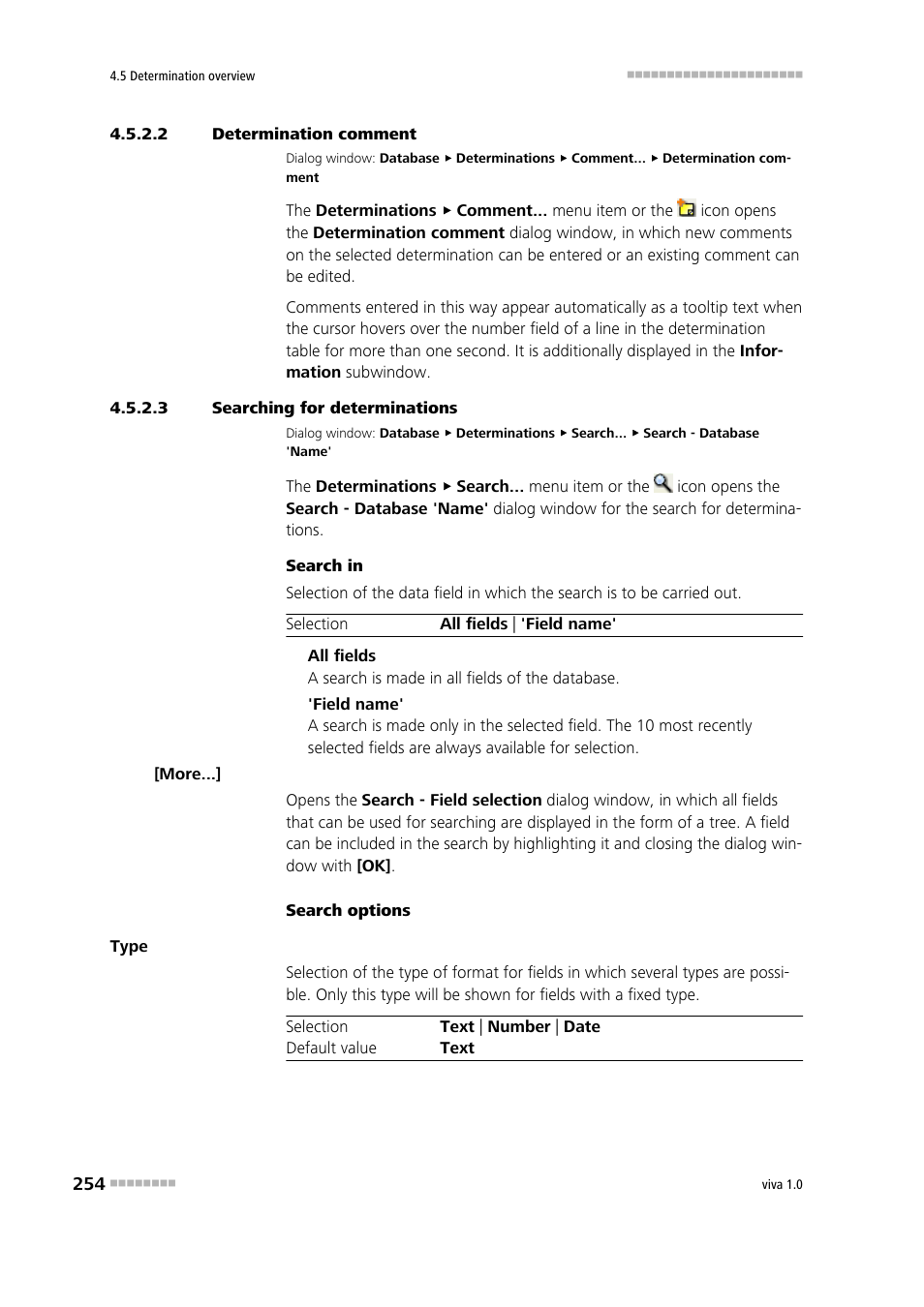 2 determination comment, 3 searching for determinations, Entering a determination comment | Searching determinations | Metrohm viva 1.0 Manual User Manual | Page 266 / 898