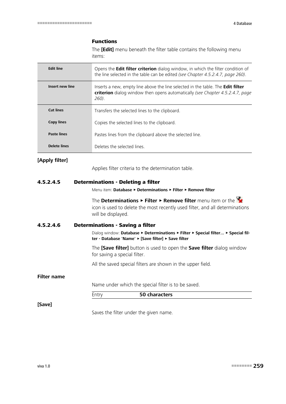 5 determinations - deleting a filter, 6 determinations - saving a filter, Remove filter | Metrohm viva 1.0 Manual User Manual | Page 271 / 898
