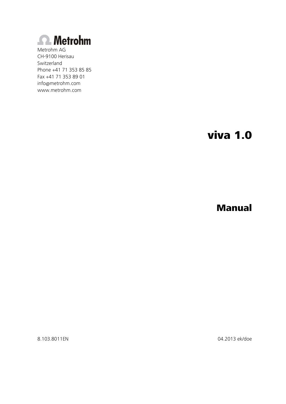 Viva 1.0, Manual | Metrohm viva 1.0 Manual User Manual | Page 3 / 898