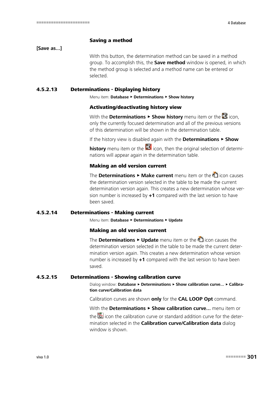 13 determinations - displaying history, 14 determinations - making current, 15 determinations - showing calibration curve | Displaying the determination history, Determinations - displaying calibration curve | Metrohm viva 1.0 Manual User Manual | Page 313 / 898