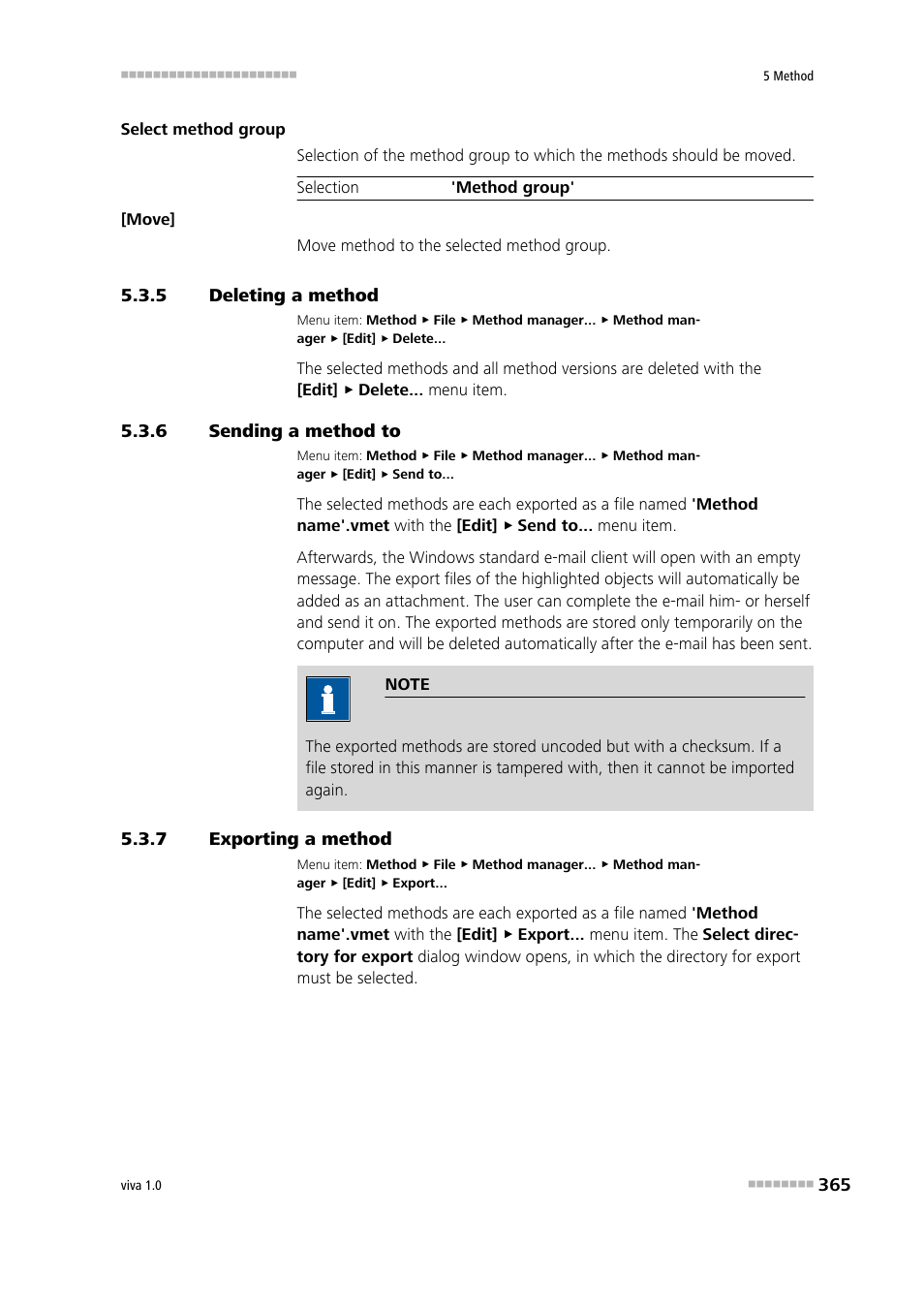 5 deleting a method, 6 sending a method to, 7 exporting a method | Deleting a method, Sending a method to, Exporting a method | Metrohm viva 1.0 Manual User Manual | Page 377 / 898