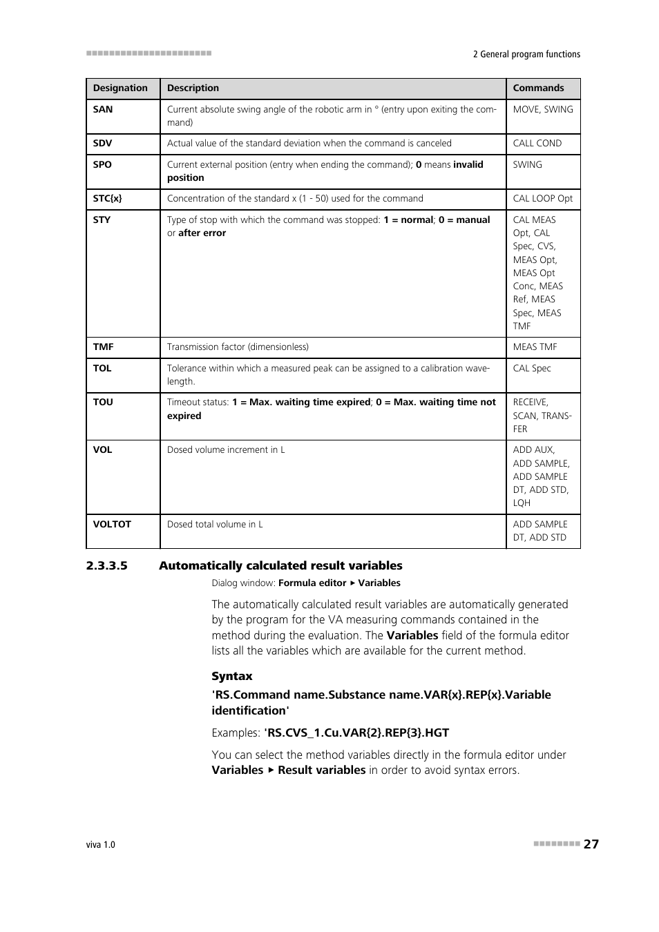 5 automatically calculated result variables, Automatically calculated result variables | Metrohm viva 1.0 Manual User Manual | Page 39 / 898