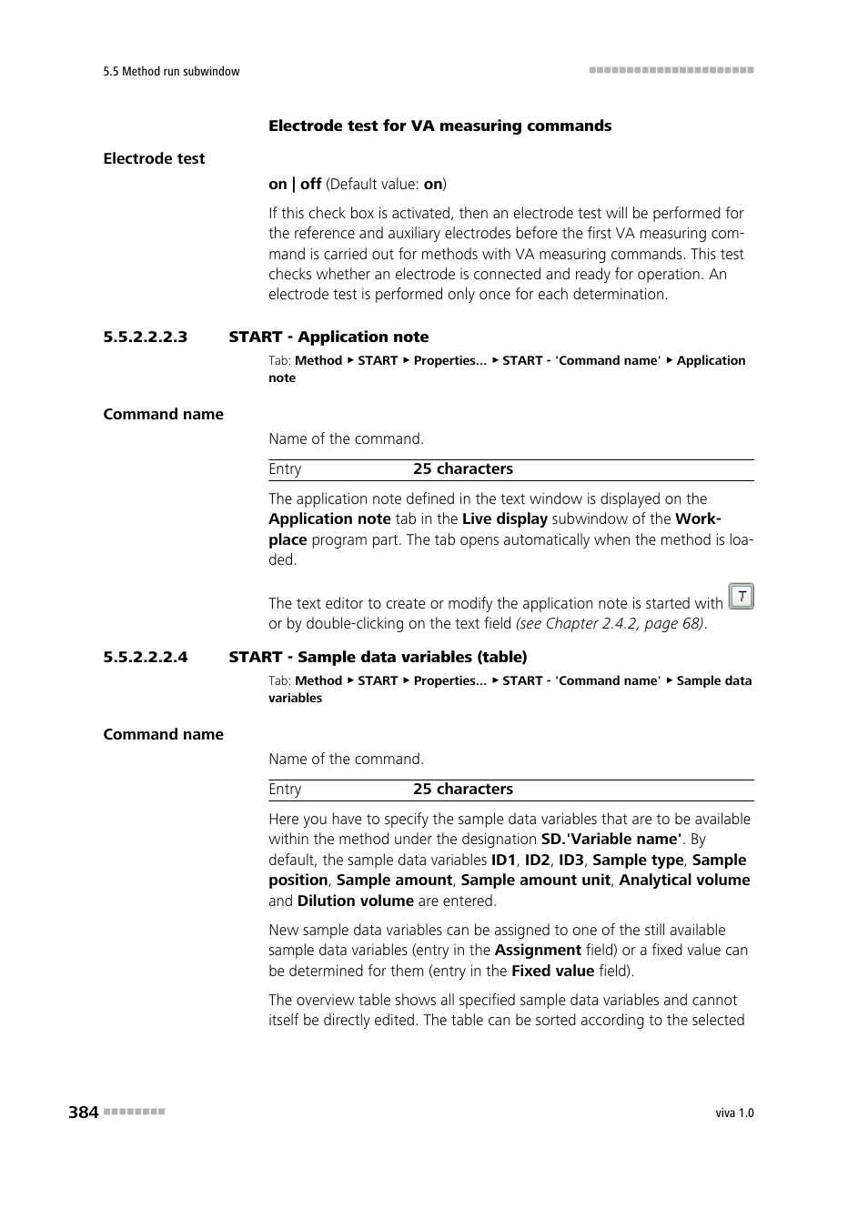 3 start - application note, 4 start - sample data variables (table), Application note | Sample data variables | Metrohm viva 1.0 Manual User Manual | Page 396 / 898