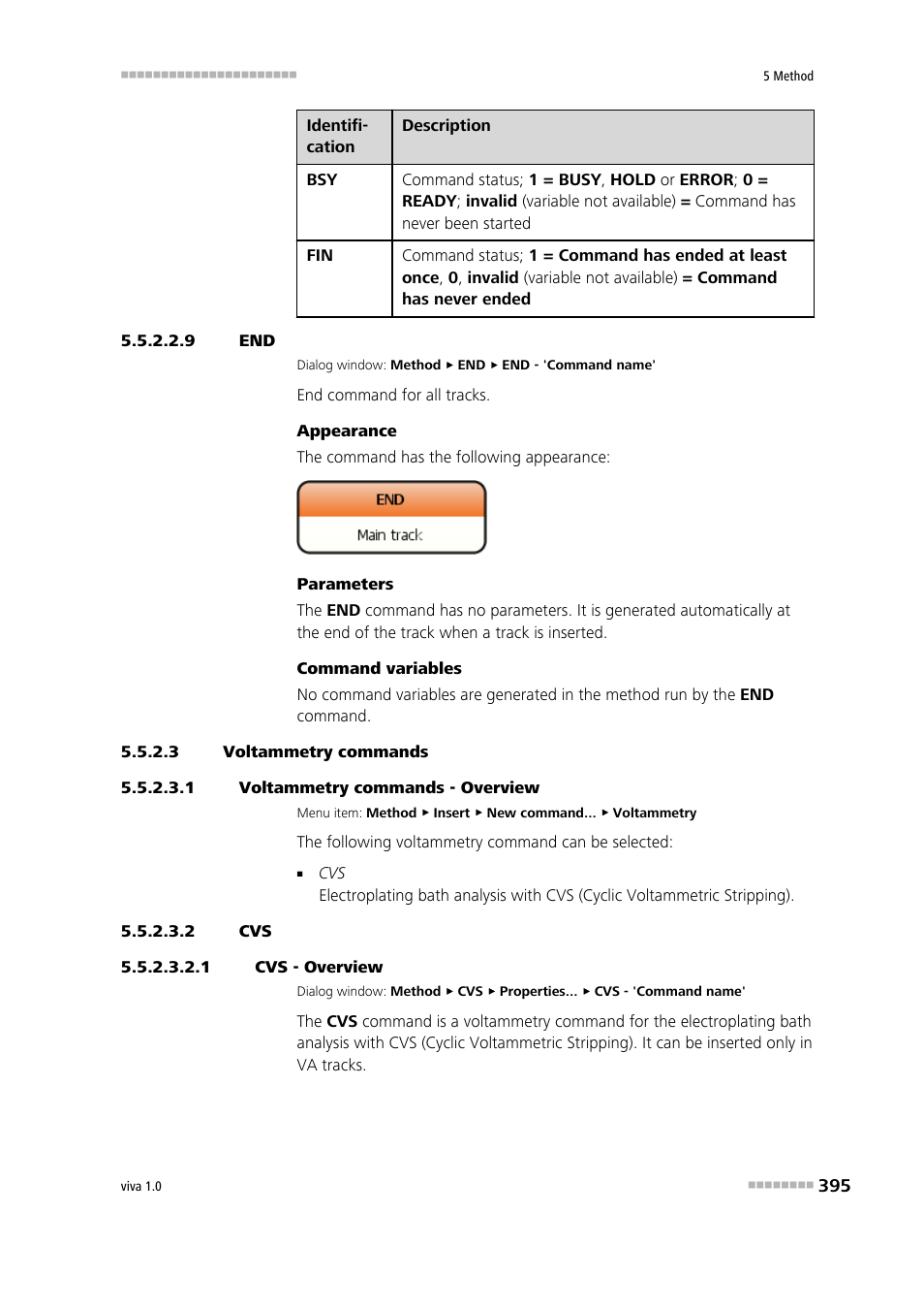 9 end, 3 voltammetry commands, 1 voltammetry commands - overview | 2 cvs, 1 cvs - overview | Metrohm viva 1.0 Manual User Manual | Page 407 / 898