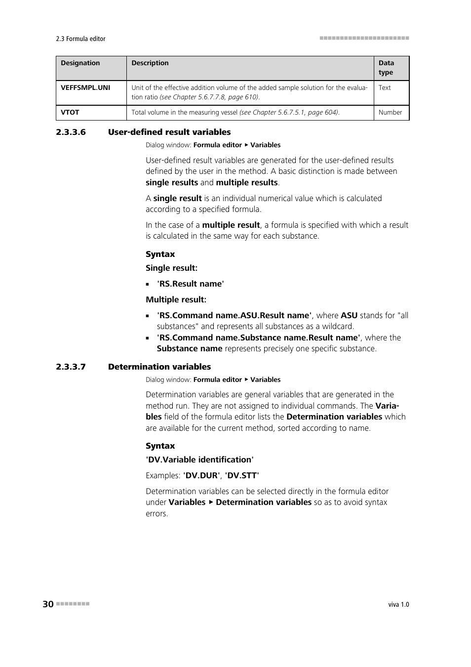 6 user-defined result variables, 7 determination variables, User-defined result variables | Determination variables | Metrohm viva 1.0 Manual User Manual | Page 42 / 898