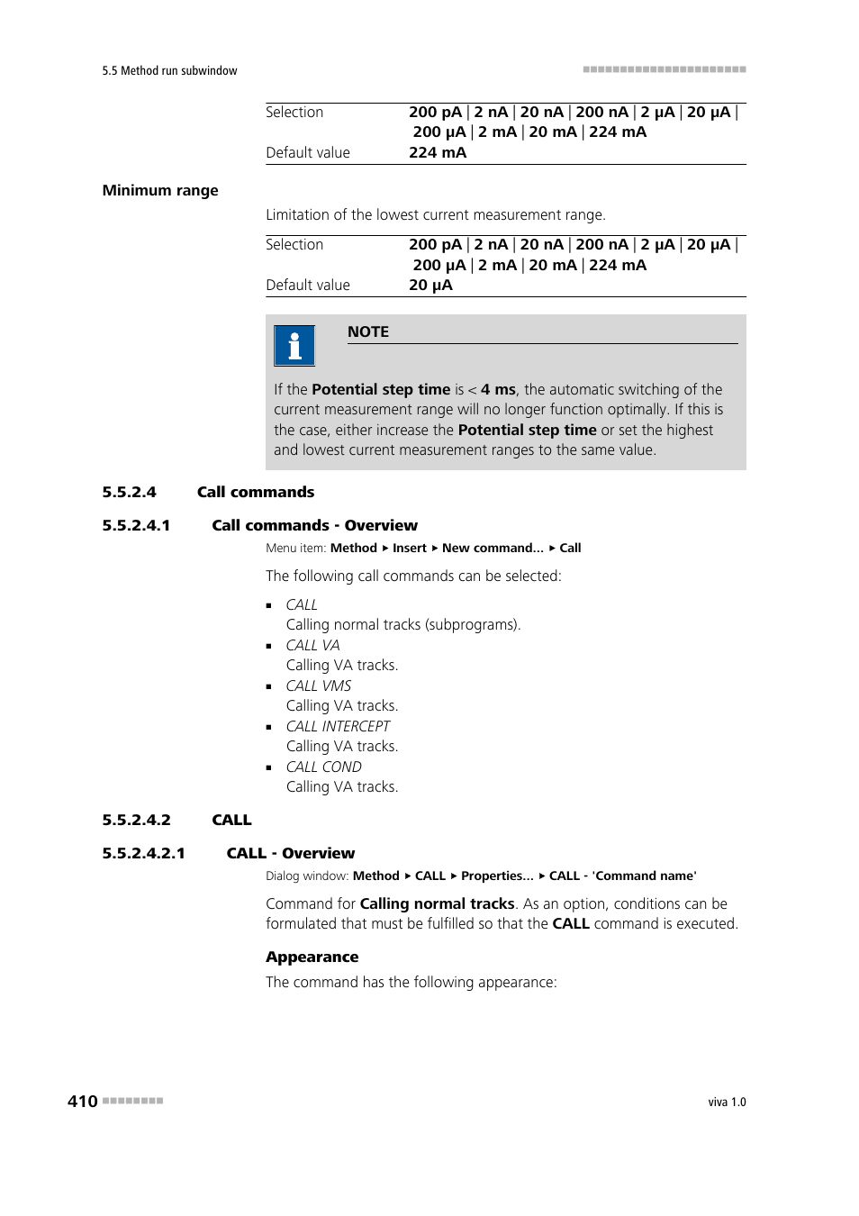 4 call commands, 1 call commands - overview, 2 call | 1 call - overview, Call | Metrohm viva 1.0 Manual User Manual | Page 422 / 898