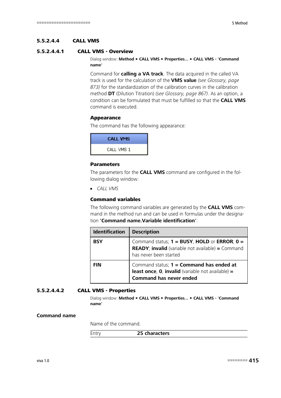 4 call vms, 1 call vms - overview, 2 call vms - properties | Call vms | Metrohm viva 1.0 Manual User Manual | Page 427 / 898