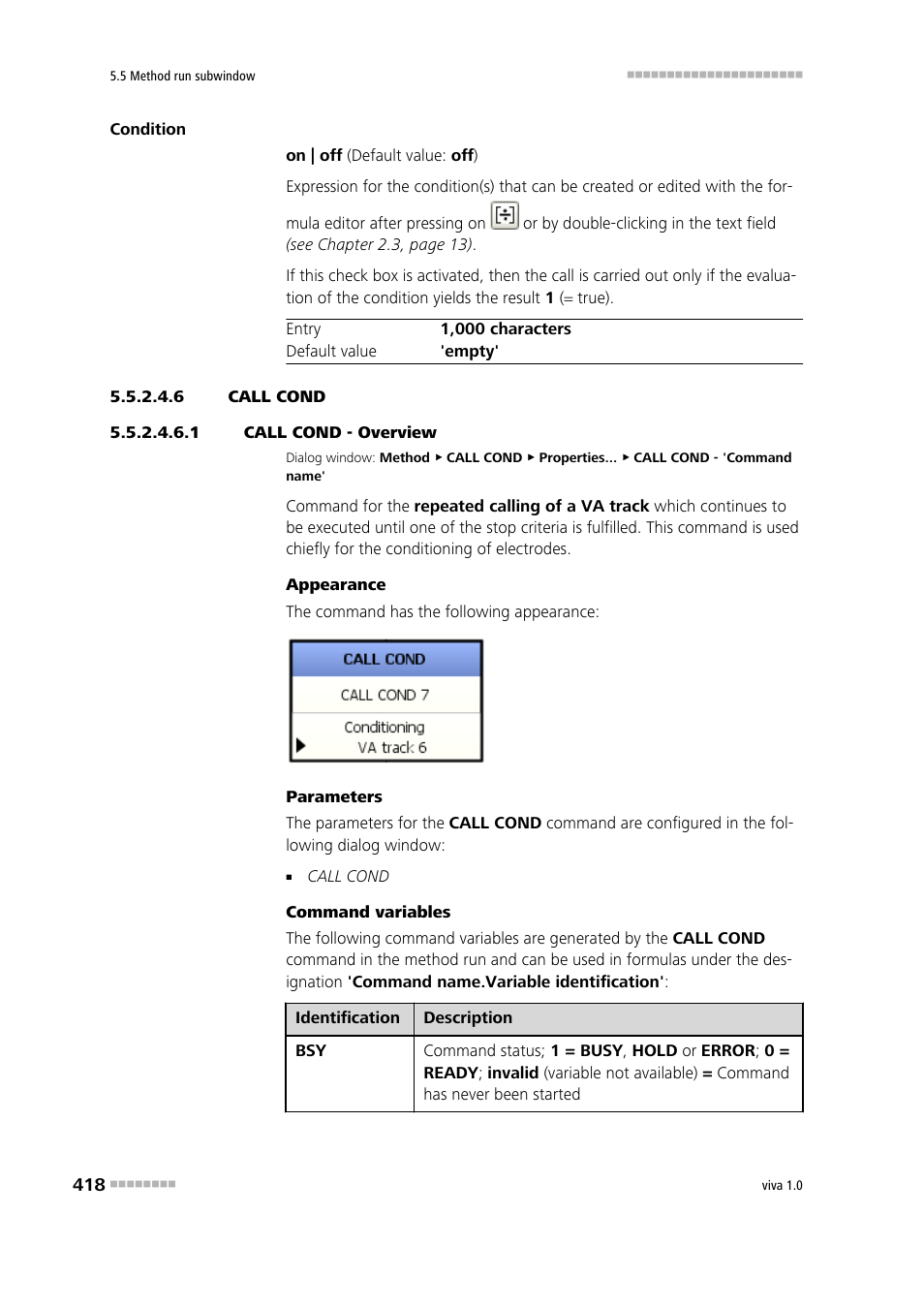 6 call cond, 1 call cond - overview, Call cond | Metrohm viva 1.0 Manual User Manual | Page 430 / 898