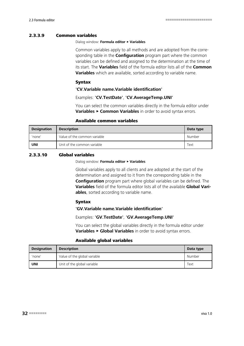 9 common variables, 10 global variables, Common varia- bles | Global variables | Metrohm viva 1.0 Manual User Manual | Page 44 / 898