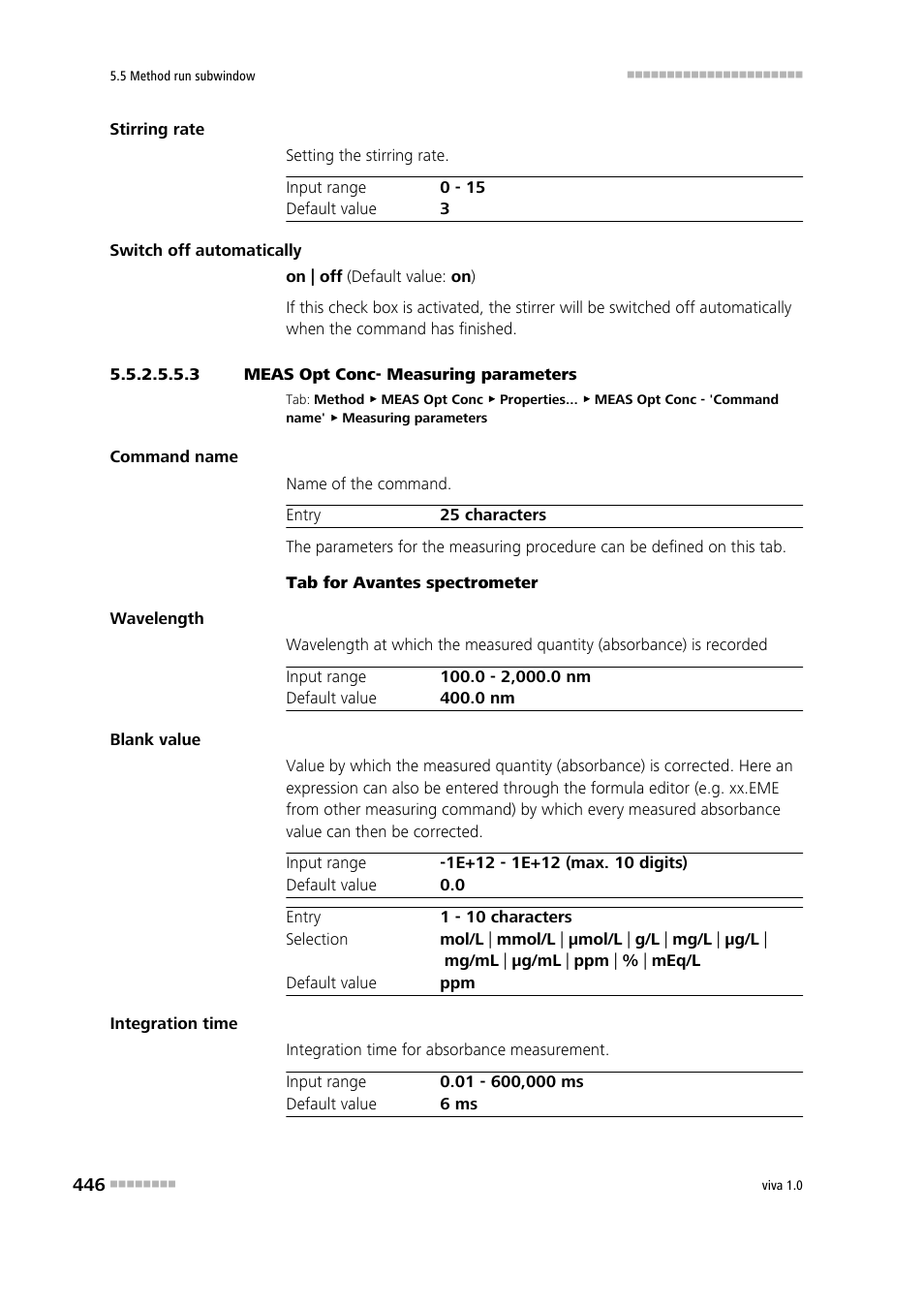 3 meas opt conc- measuring parameters | Metrohm viva 1.0 Manual User Manual | Page 458 / 898