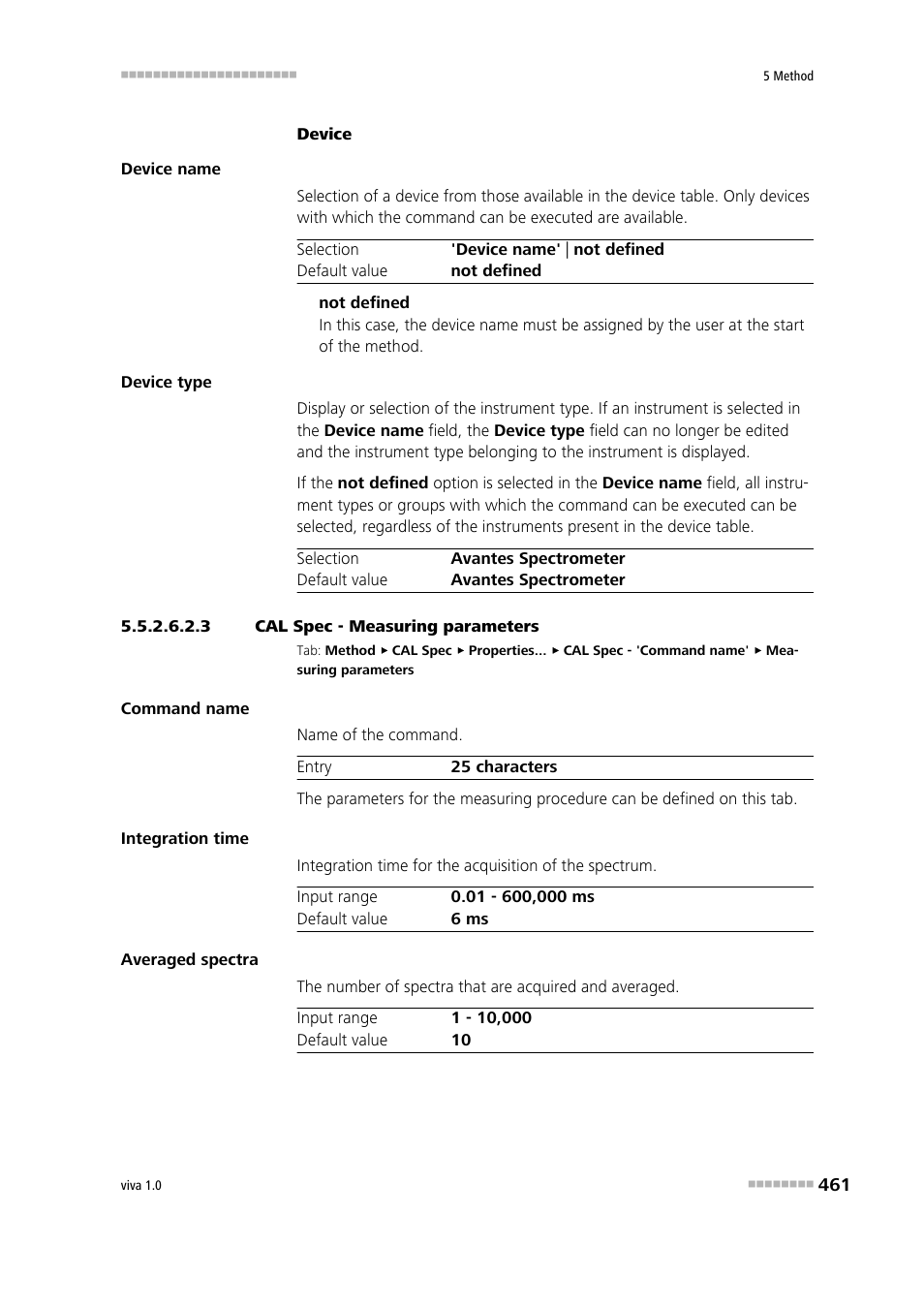 3 cal spec - measuring parameters, Measuring parameters | Metrohm viva 1.0 Manual User Manual | Page 473 / 898