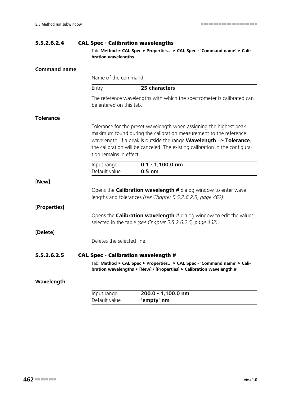 4 cal spec - calibration wavelengths, 5 cal spec - calibration wavelength, Calibration wavelengths | Metrohm viva 1.0 Manual User Manual | Page 474 / 898