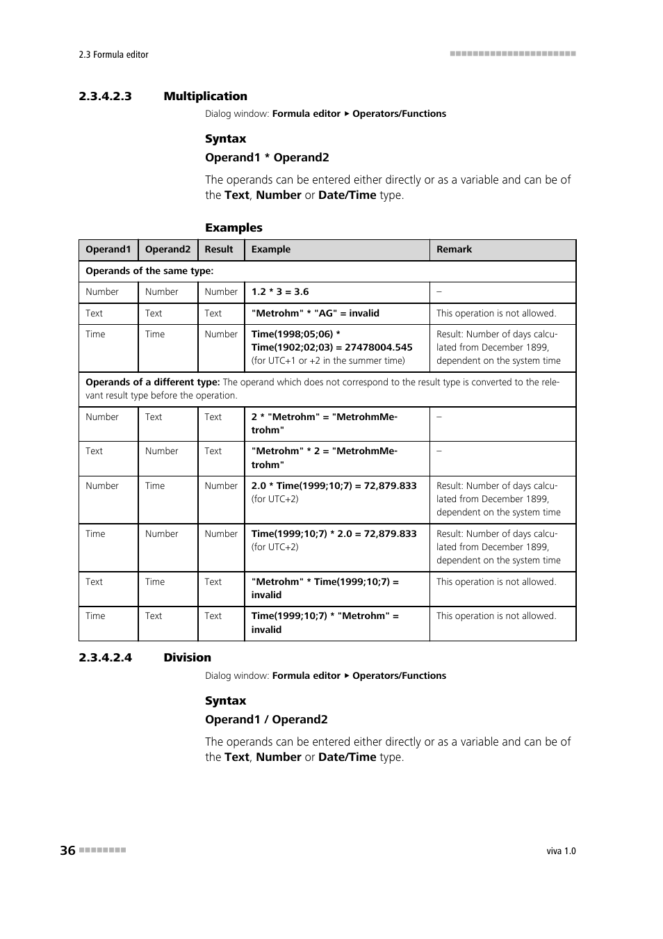 3 multiplication, 4 division, Multiplication | Division | Metrohm viva 1.0 Manual User Manual | Page 48 / 898