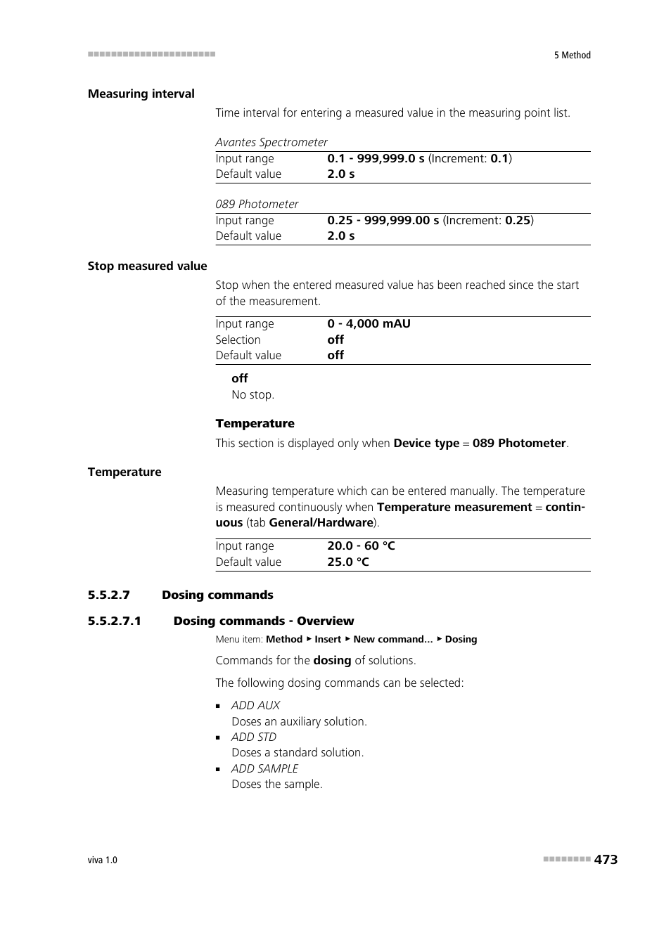 7 dosing commands, 1 dosing commands - overview | Metrohm viva 1.0 Manual User Manual | Page 485 / 898