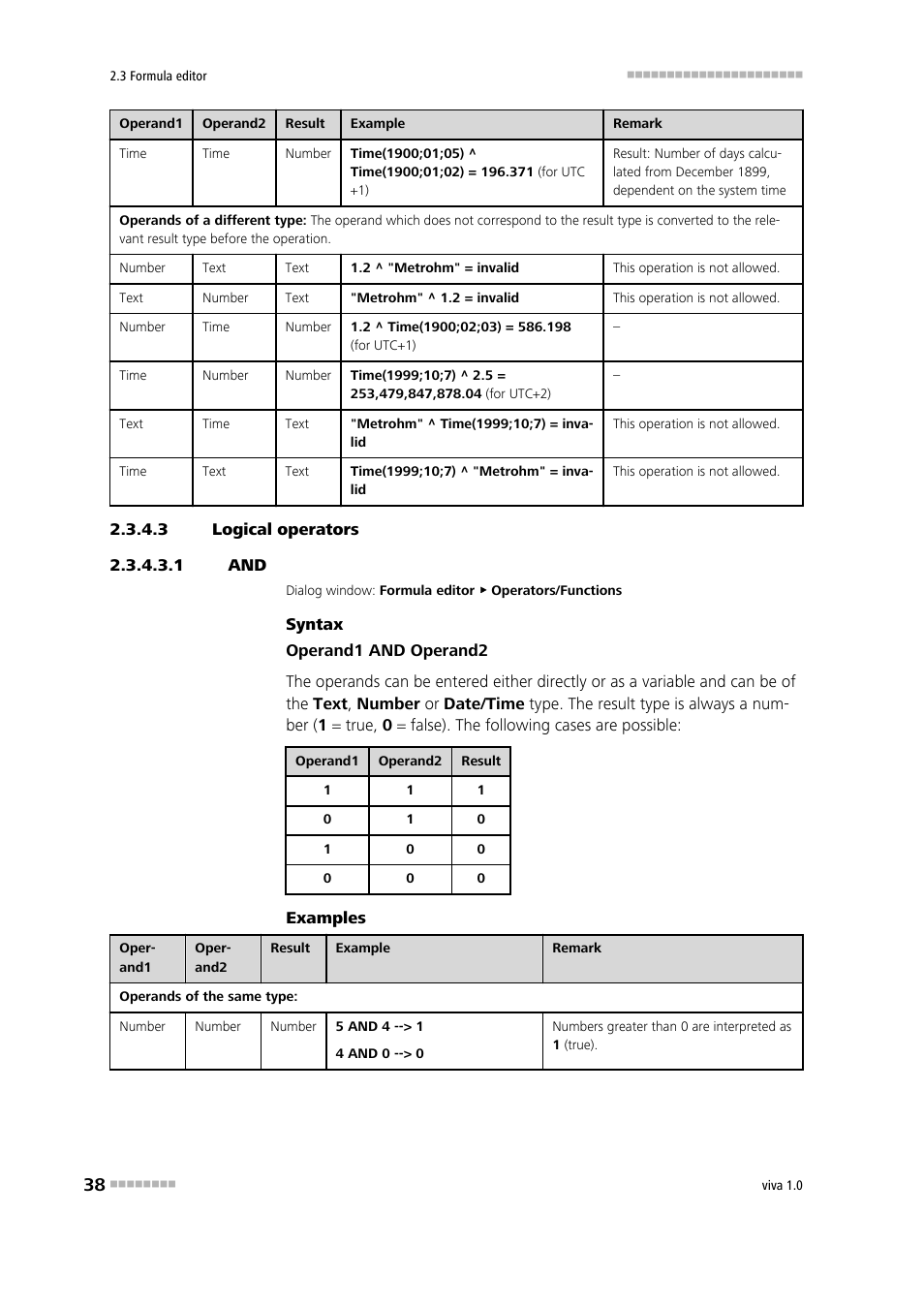 3 logical operators, 1 and, Logical and | Metrohm viva 1.0 Manual User Manual | Page 50 / 898