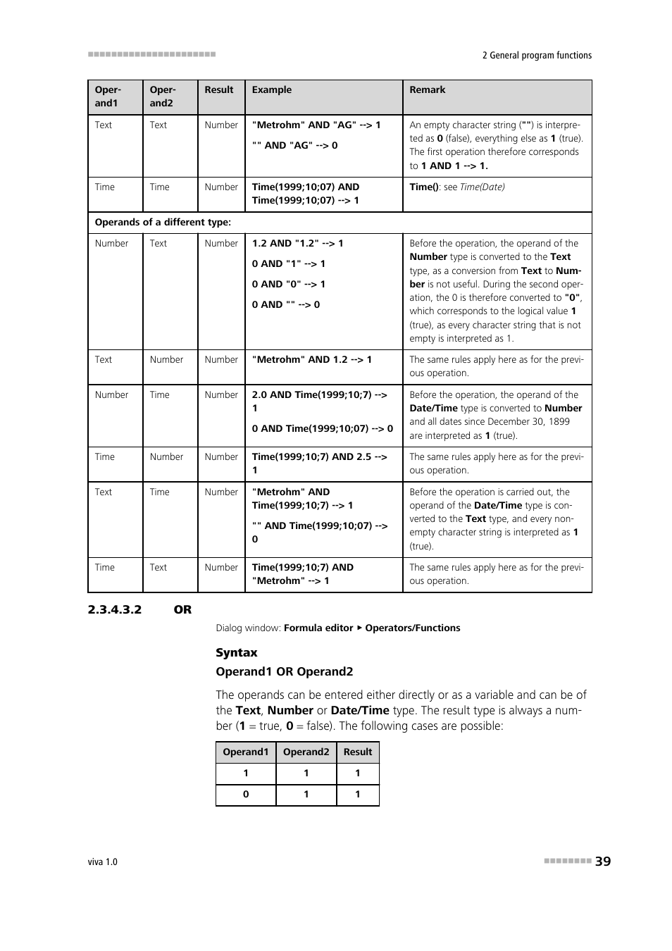 2 or, Logical or | Metrohm viva 1.0 Manual User Manual | Page 51 / 898