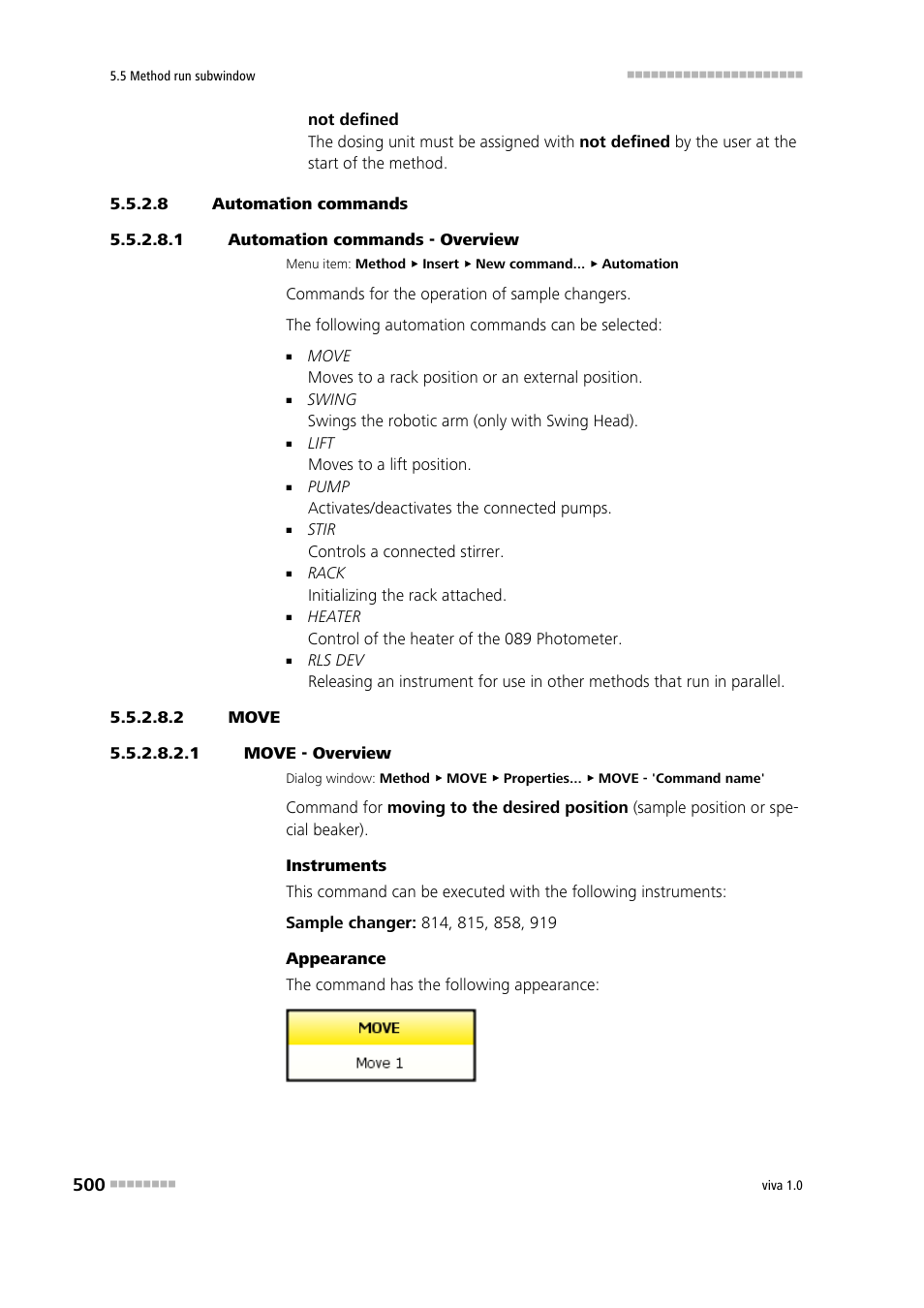 8 automation commands, 1 automation commands - overview, 2 move | 1 move - overview, Move | Metrohm viva 1.0 Manual User Manual | Page 512 / 898