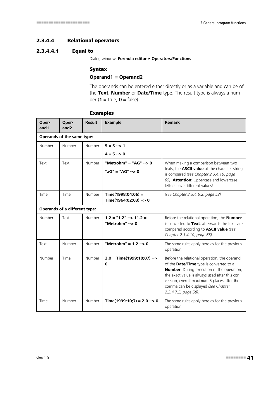 4 relational operators, 1 equal to, Equal to | Equal to (=) | Metrohm viva 1.0 Manual User Manual | Page 53 / 898