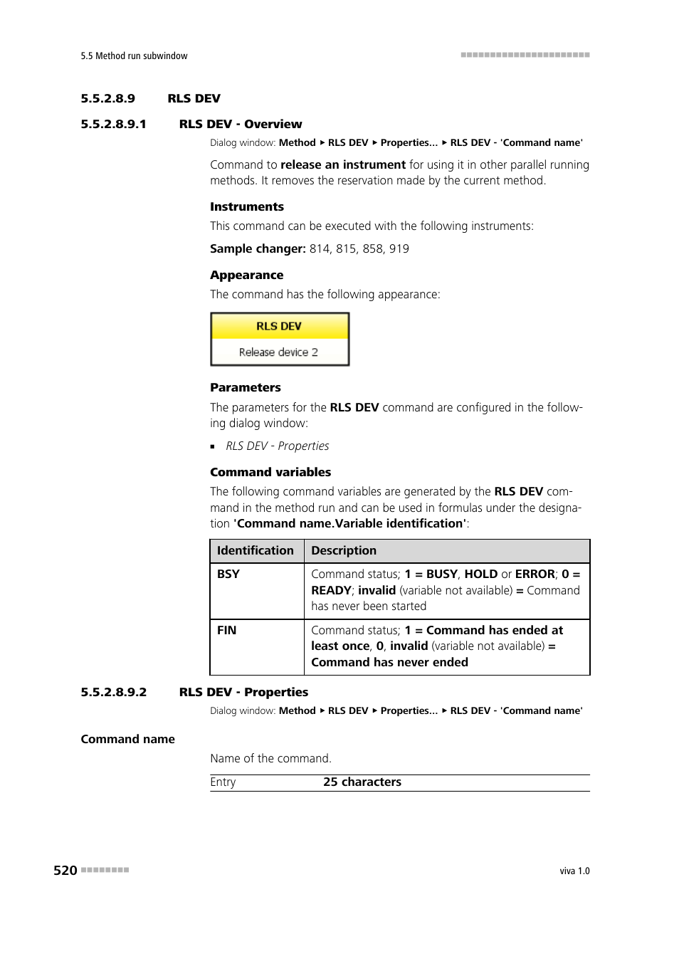 9 rls dev, 1 rls dev - overview, 2 rls dev - properties | Rls dev | Metrohm viva 1.0 Manual User Manual | Page 532 / 898