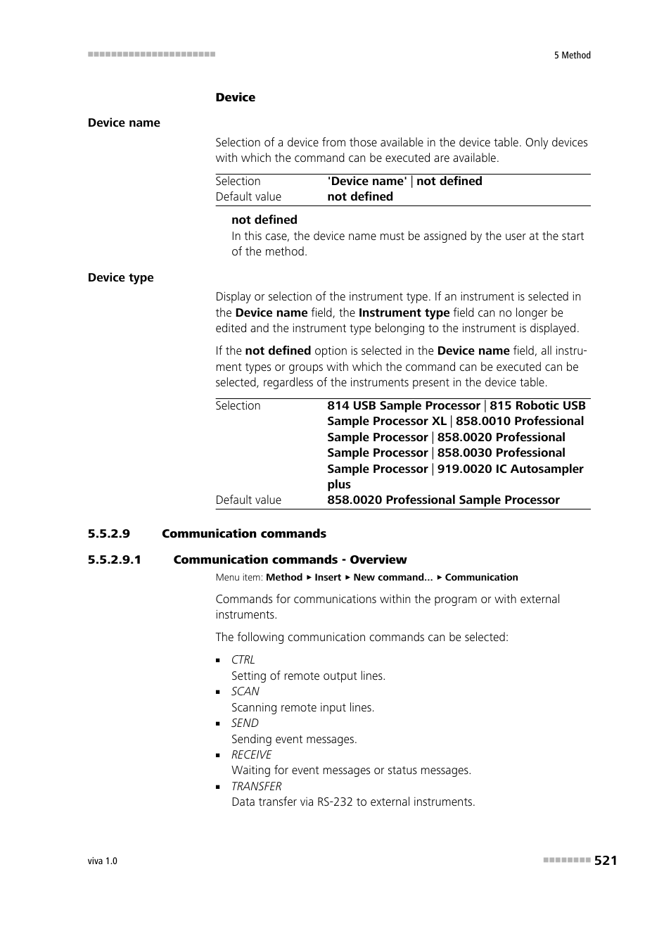 9 communication commands, 1 communication commands - overview | Metrohm viva 1.0 Manual User Manual | Page 533 / 898