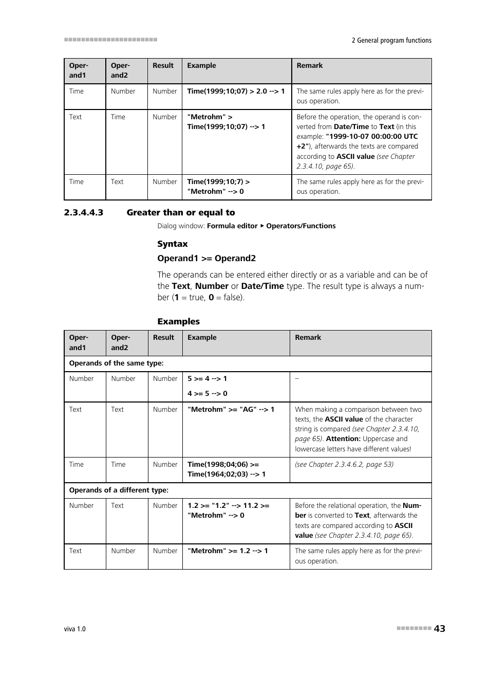 3 greater than or equal to, Greater than or equal to, Greater than or equal to (>=) | Metrohm viva 1.0 Manual User Manual | Page 55 / 898