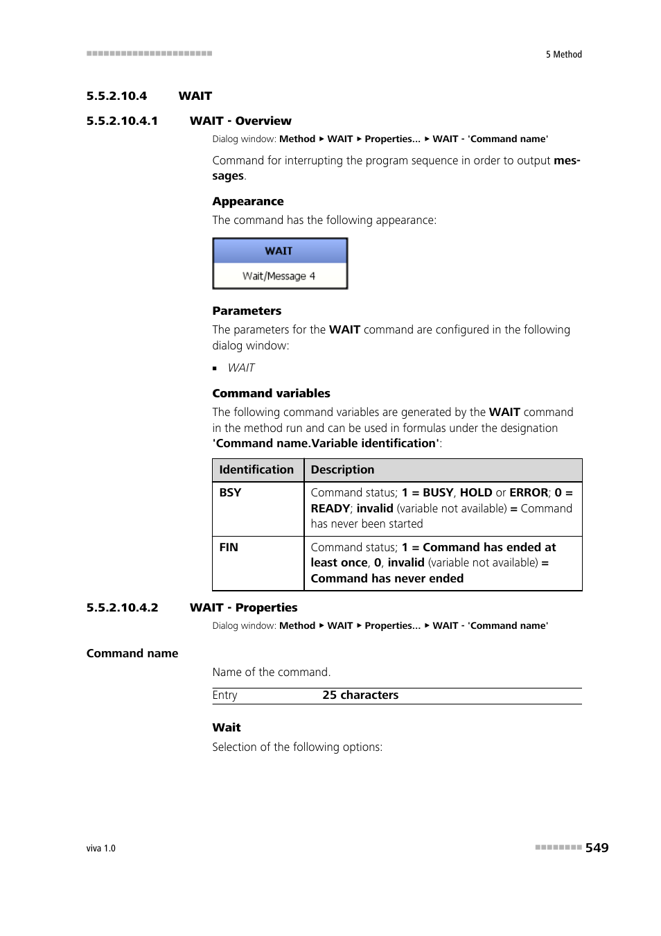 4 wait, 1 wait - overview, 2 wait - properties | Wait | Metrohm viva 1.0 Manual User Manual | Page 561 / 898