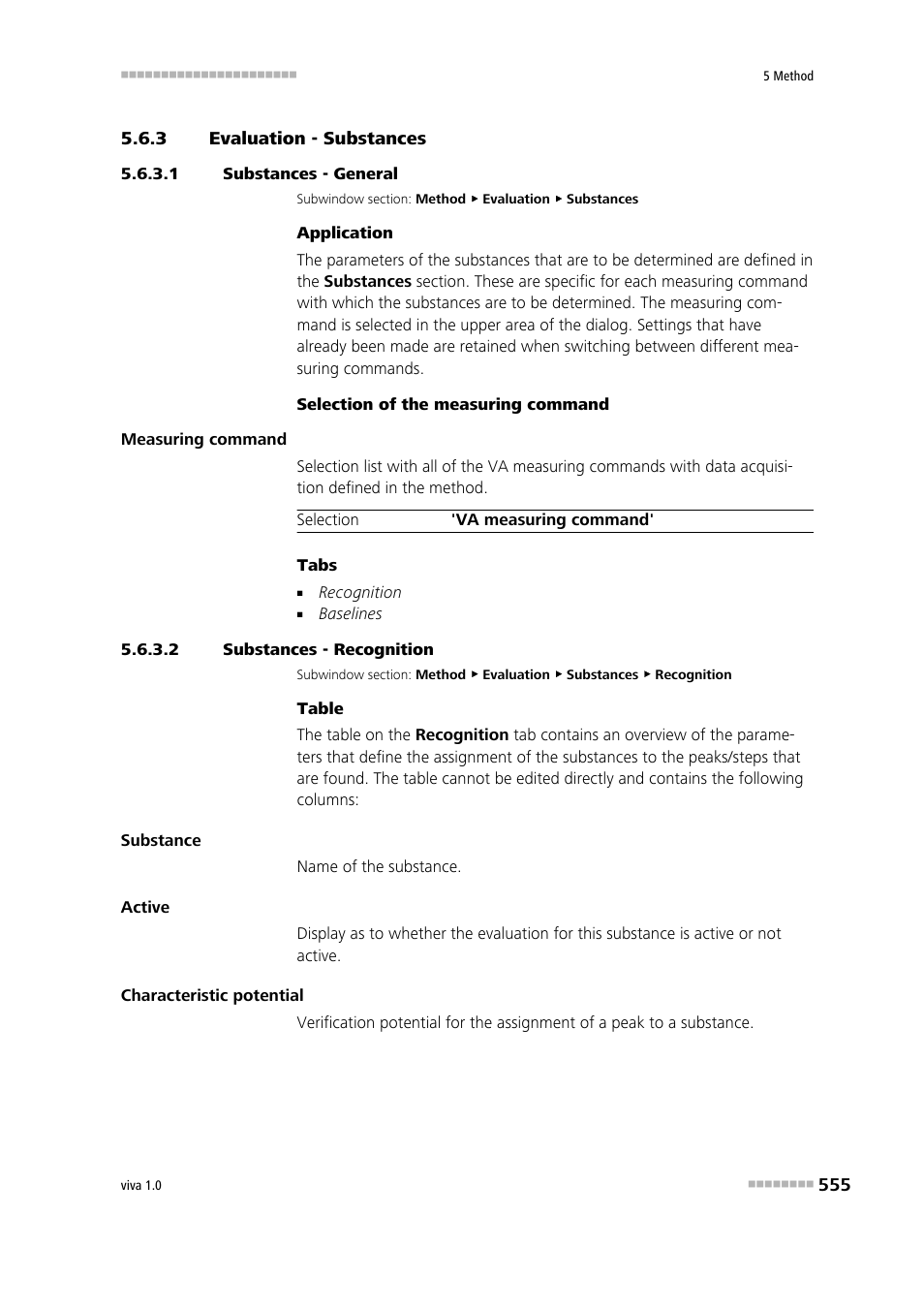 3 evaluation - substances, 1 substances - general, 2 substances - recognition | Evaluation - substances, Substances | Metrohm viva 1.0 Manual User Manual | Page 567 / 898