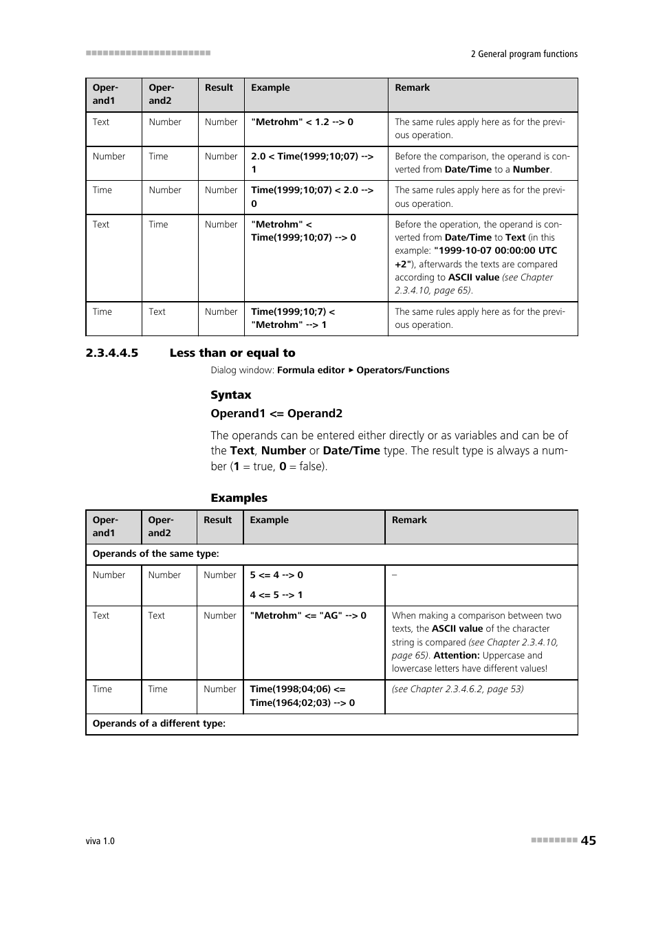 5 less than or equal to, Less than or equal to | Metrohm viva 1.0 Manual User Manual | Page 57 / 898
