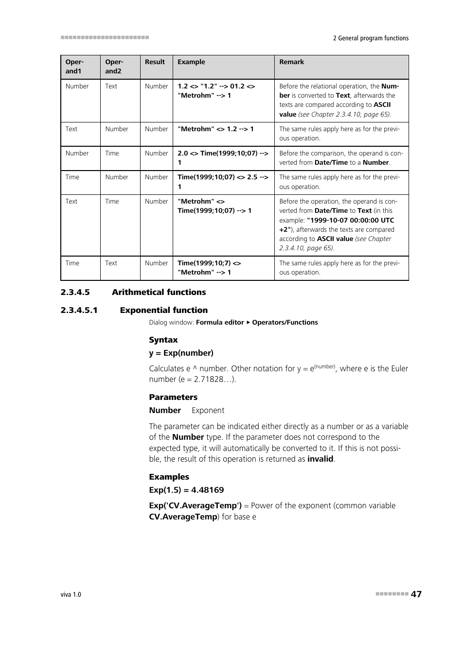 5 arithmetical functions, 1 exponential function, Exponential function | Metrohm viva 1.0 Manual User Manual | Page 59 / 898