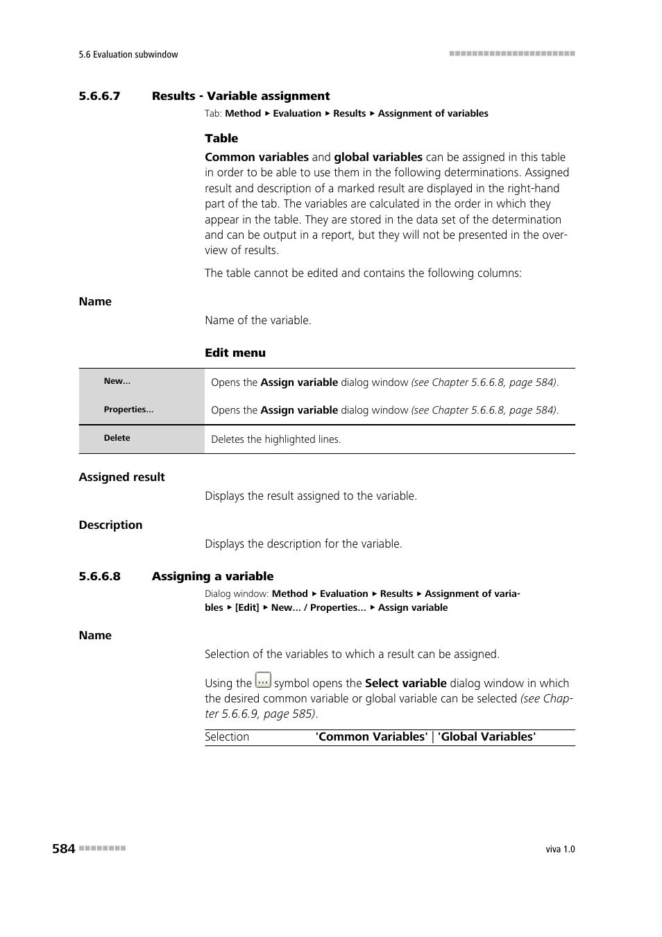 7 results - variable assignment, 8 assigning a variable, Variable assignment | Metrohm viva 1.0 Manual User Manual | Page 596 / 898