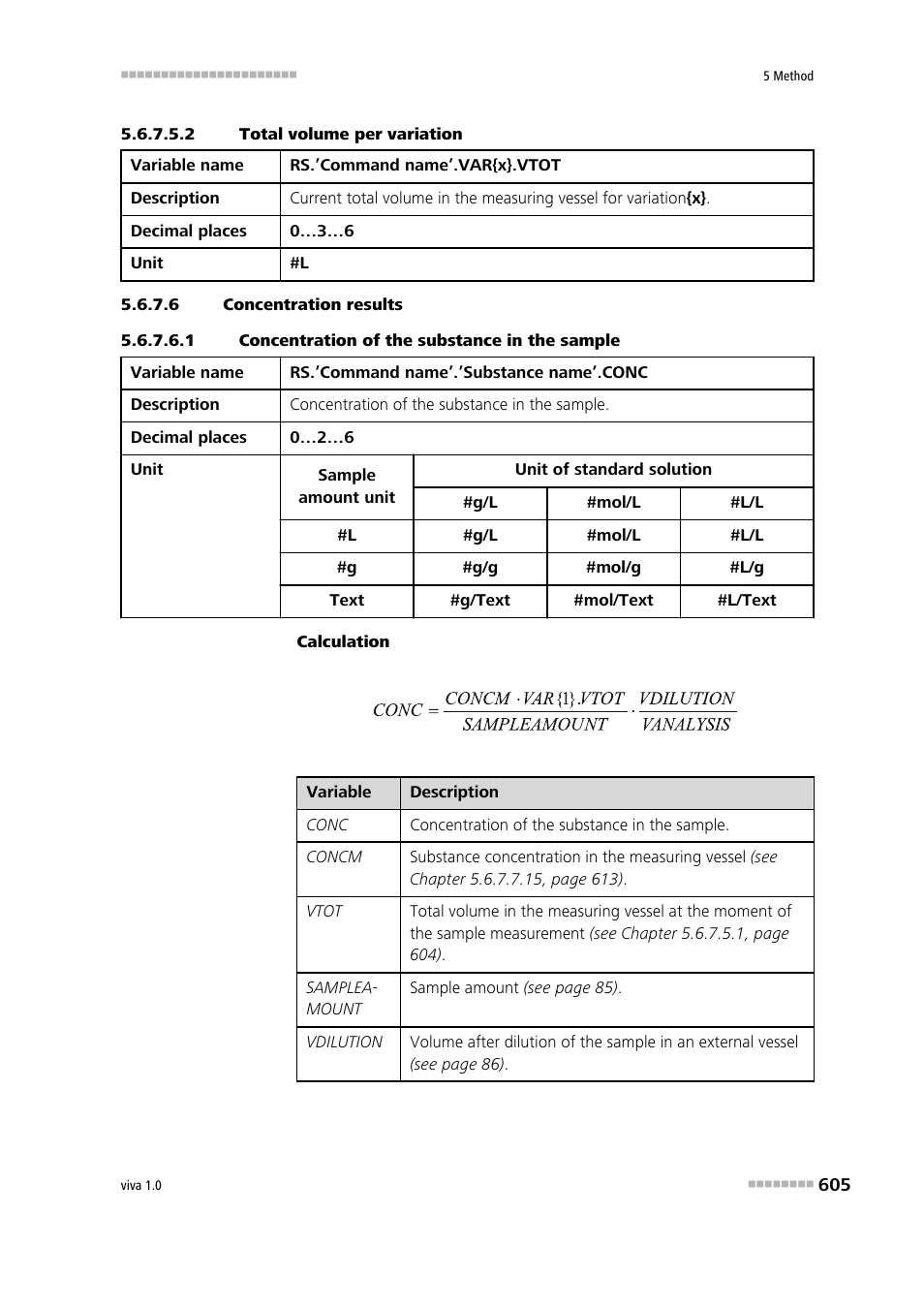 2 total volume per variation, 6 concentration results, 1 concentration of the substance in the sample | Metrohm viva 1.0 Manual User Manual | Page 617 / 898
