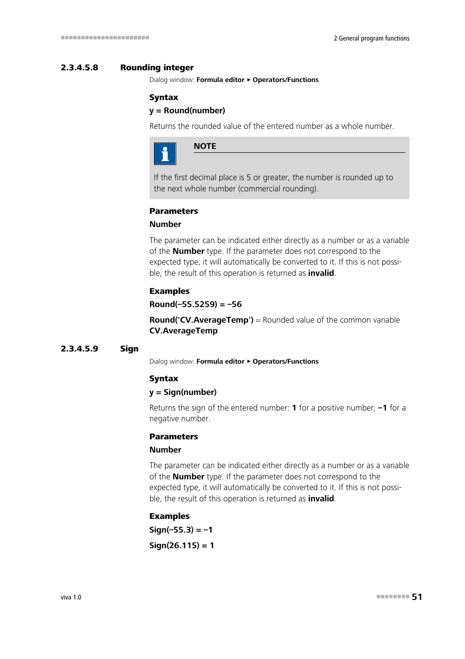 8 rounding integer, 9 sign, Round integer | Sign (sign) | Metrohm viva 1.0 Manual User Manual | Page 63 / 898