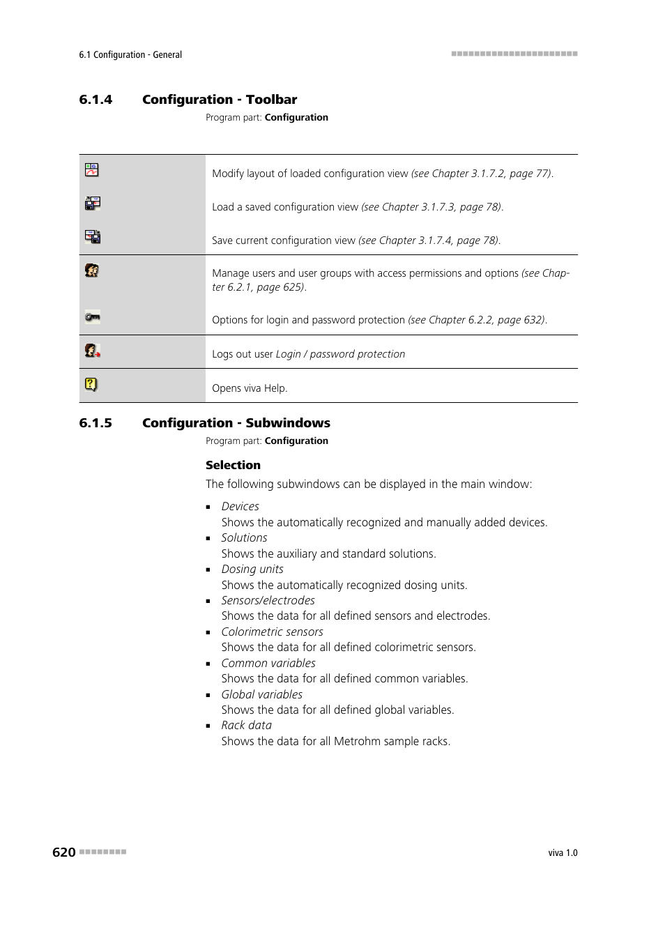 4 configuration - toolbar, 5 configuration - subwindows, Configuration - toolbar | Configuration - subwindows | Metrohm viva 1.0 Manual User Manual | Page 632 / 898