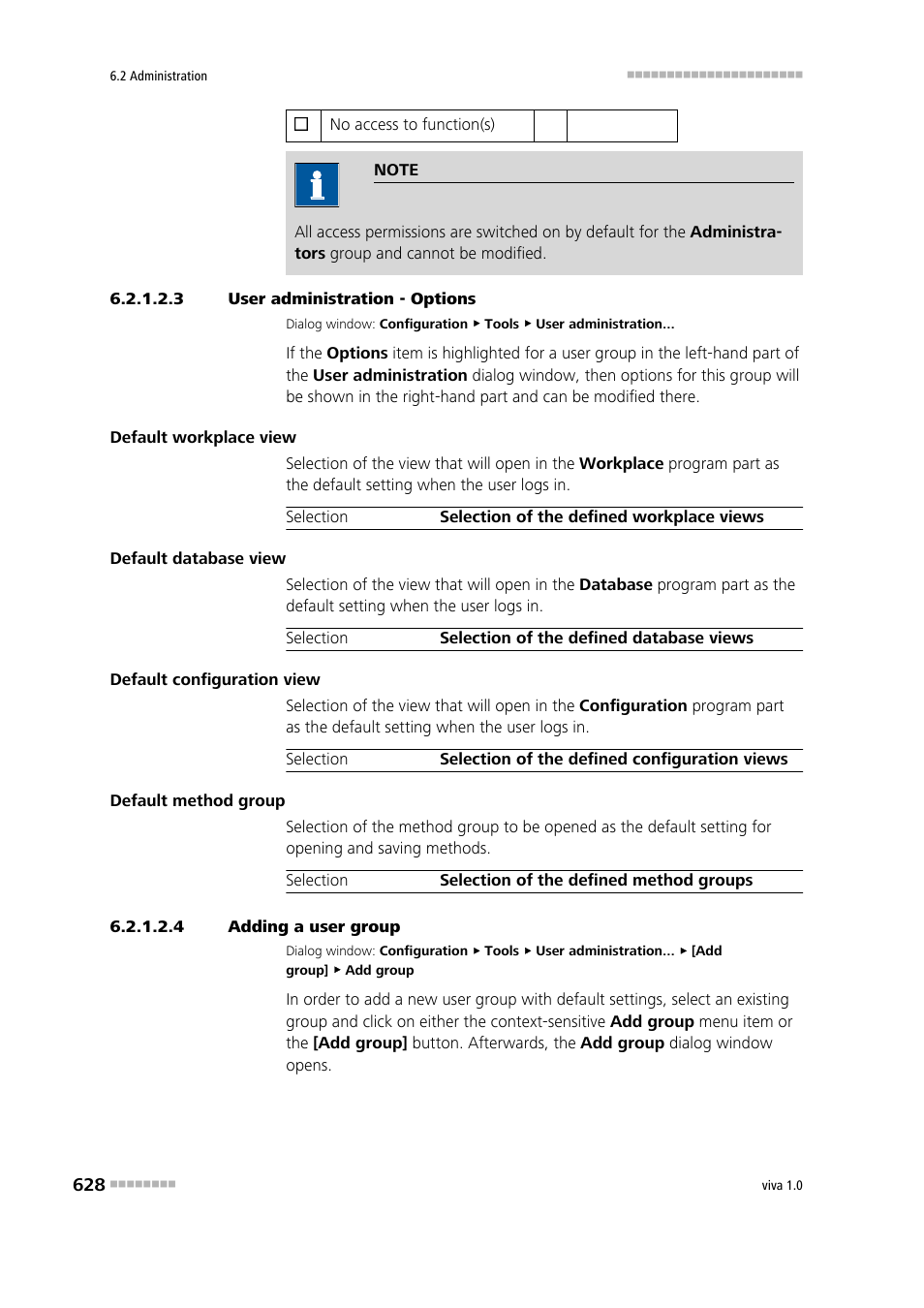 3 user administration - options, 4 adding a user group, Options | Adding user groups, Defining options for user groups | Metrohm viva 1.0 Manual User Manual | Page 640 / 898