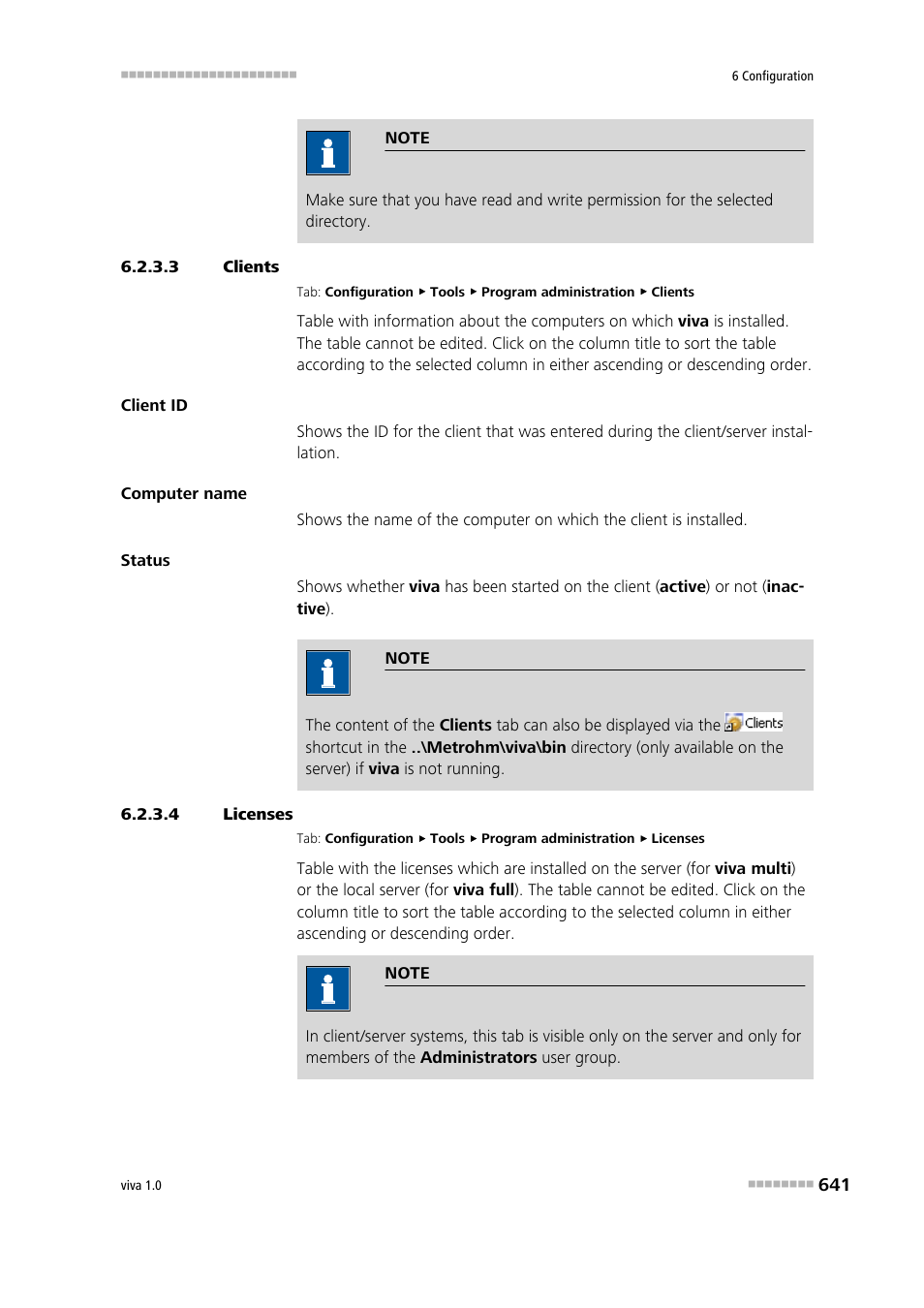 3 clients, 4 licenses, Clients | Licenses | Metrohm viva 1.0 Manual User Manual | Page 653 / 898