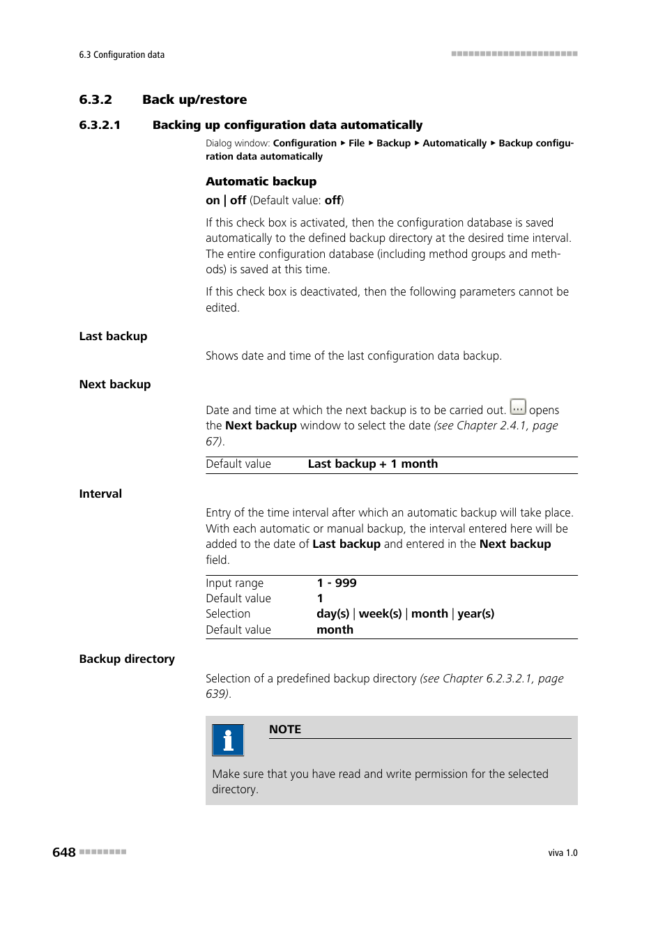 2 back up/restore, 1 backing up configuration data automatically, Back up/restore | Backing up configuration data automatically | Metrohm viva 1.0 Manual User Manual | Page 660 / 898