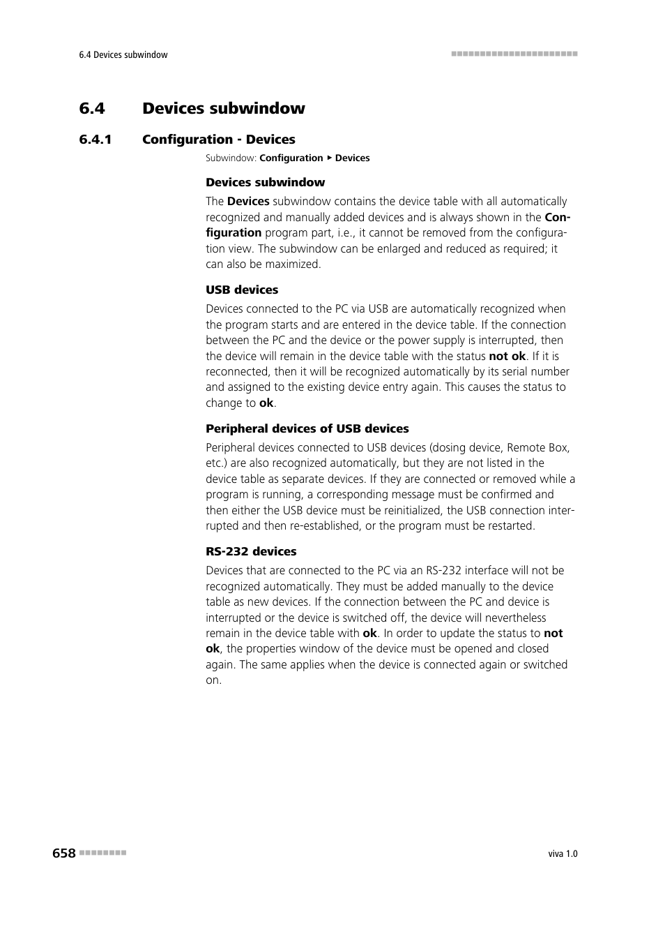 4 devices subwindow, 1 configuration - devices, Devices subwindow | Configuration - devices, Devices | Metrohm viva 1.0 Manual User Manual | Page 670 / 898