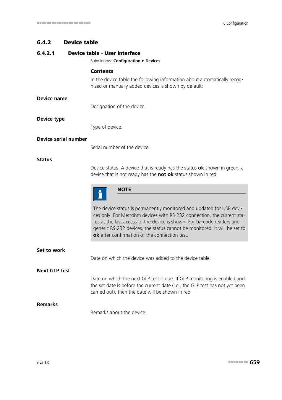2 device table, 1 device table - user interface, Device table | Metrohm viva 1.0 Manual User Manual | Page 671 / 898