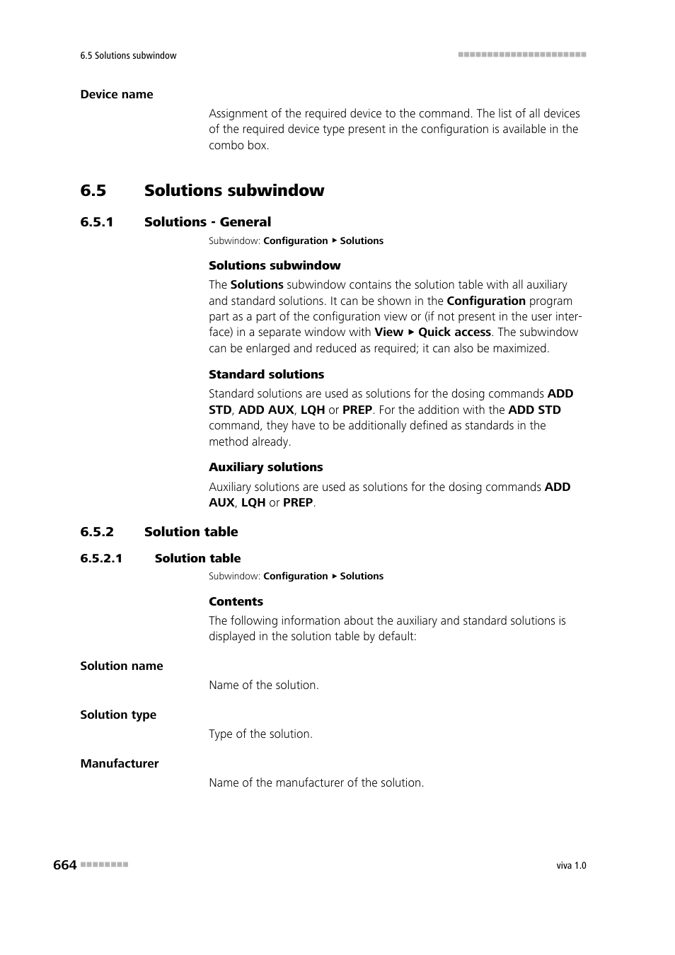 5 solutions subwindow, 1 solutions - general, 2 solution table | 1 solution table, Solutions subwindow, Solutions - general, Solution table, Solutions | Metrohm viva 1.0 Manual User Manual | Page 676 / 898