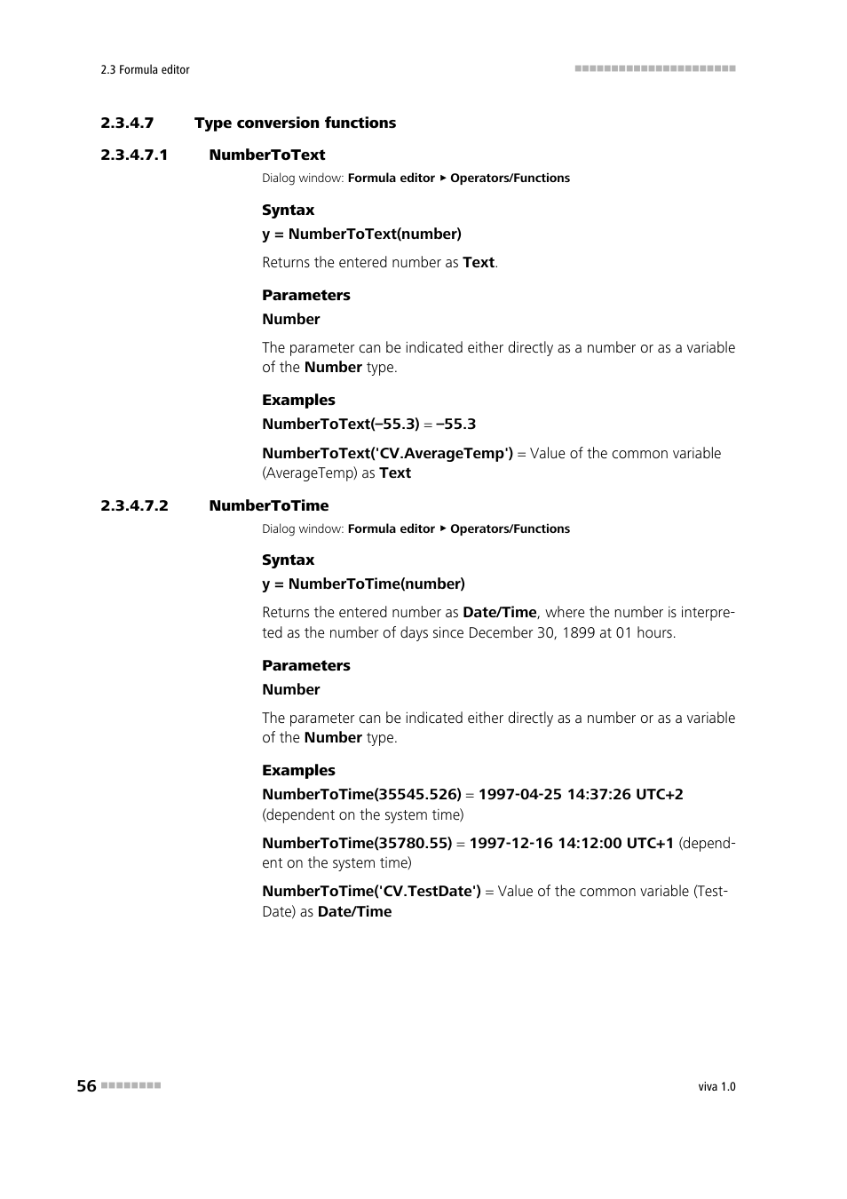 7 type conversion functions, 1 numbertotext, 2 numbertotime | Numbertotext, Numbertotime | Metrohm viva 1.0 Manual User Manual | Page 68 / 898