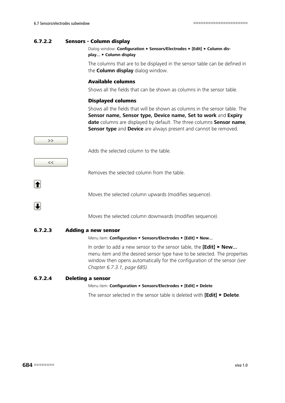 2 sensors - column display, 3 adding a new sensor, 4 deleting a sensor | Metrohm viva 1.0 Manual User Manual | Page 696 / 898