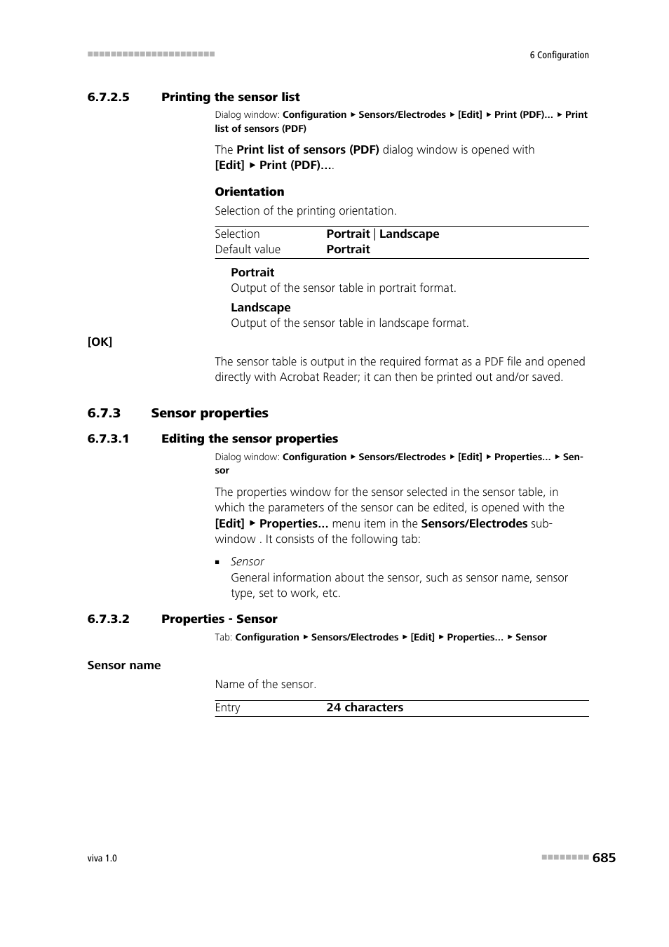 5 printing the sensor list, 3 sensor properties, 1 editing the sensor properties | 2 properties - sensor, Sensor properties | Metrohm viva 1.0 Manual User Manual | Page 697 / 898