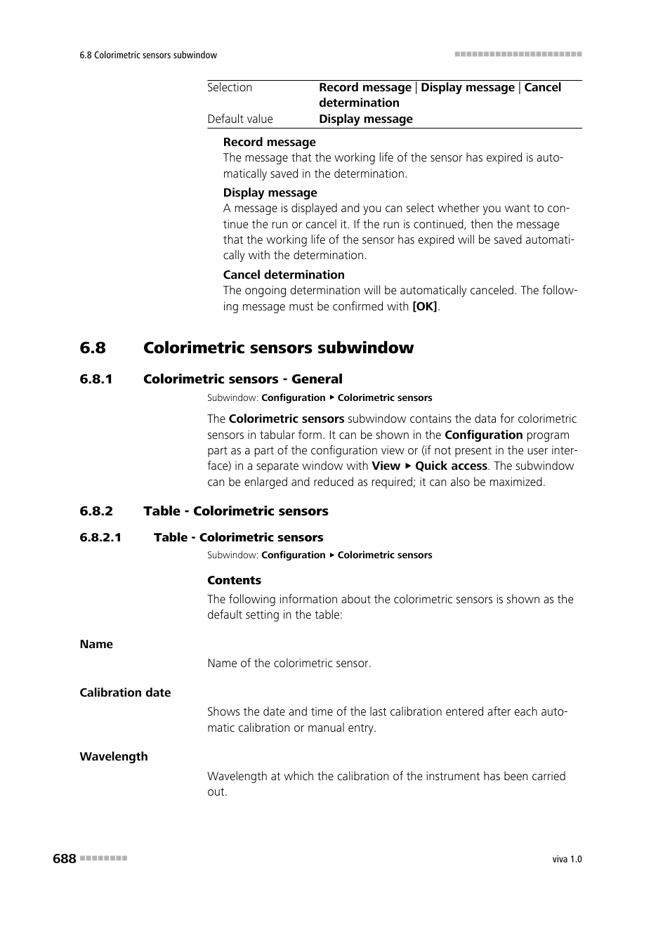 8 colorimetric sensors subwindow, 1 colorimetric sensors - general, 2 table - colorimetric sensors | 1 table - colorimetric sensors, Colorimetric sensors subwindow, Colorimetric sensors - general, Table - colorimetric sensors, Colorimetric sensors | Metrohm viva 1.0 Manual User Manual | Page 700 / 898