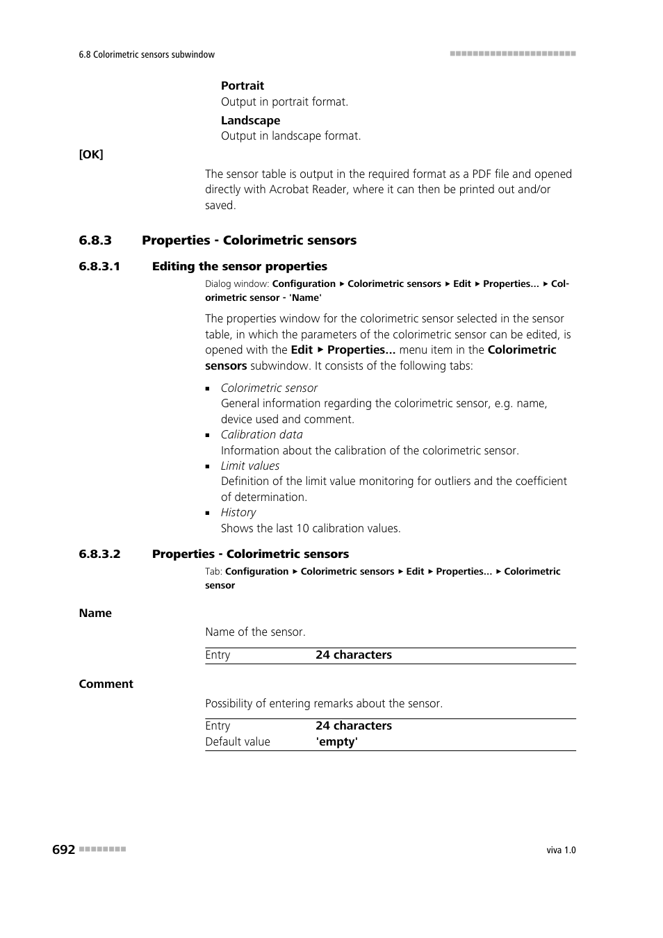 3 properties - colorimetric sensors, 1 editing the sensor properties, 2 properties - colorimetric sensors | Properties - colorimetric sensors | Metrohm viva 1.0 Manual User Manual | Page 704 / 898