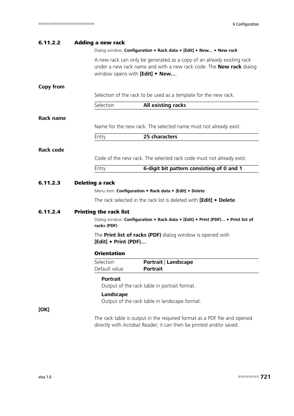 2 adding a new rack, 3 deleting a rack, 4 printing the rack list | Metrohm viva 1.0 Manual User Manual | Page 733 / 898
