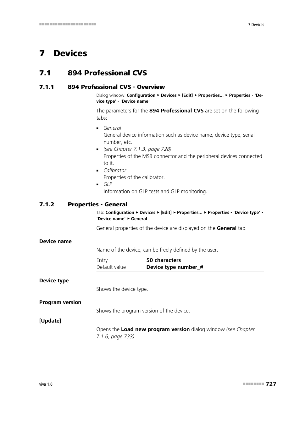 7 devices, 1 894 professional cvs, 1 894 professional cvs - overview | 2 properties - general, 894 professional cvs, 894 professional cvs - overview, Properties - general | Metrohm viva 1.0 Manual User Manual | Page 739 / 898